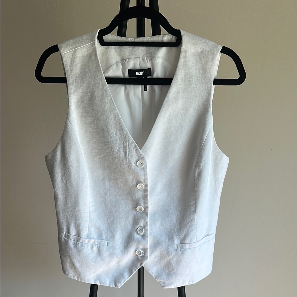 DKNY White Button-Front Sleeveless Top